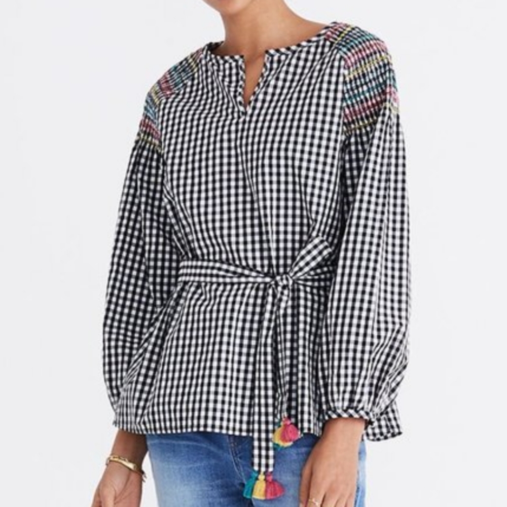 Madewell Smocked Gingham Top